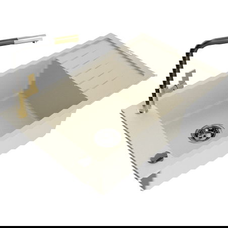 Mexen Elias granitový dřez s 1 komorou s odkapávačem a kuchyňskou baterií Flora, béžový - 6511-69-670401-57-B