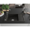 Mexen Elias granitový jednodřez s odkapávačem a kuchyňskou baterií Flora, černý/zlatý metalík - 6511-75-670401-07
