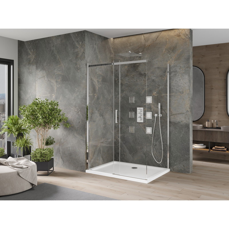 Mexen Omega zasouvací sprchový kout 130 x 90 cm, transparentní, chrom + vanička Flat - 825-130-090-01-00-4010