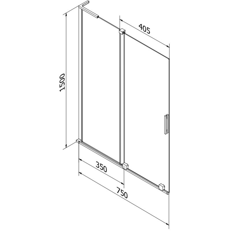Mexen Velar L paravan na vanu, 2-křídlý posuvný 75 x 150 cm, matný, černý - 896-075-003-31-70