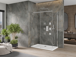 Mexen Omega sprchový kout posuvný 140 x 70 cm, transparentní, chrom + vanička Flat - 825-140-070-01-00-4010