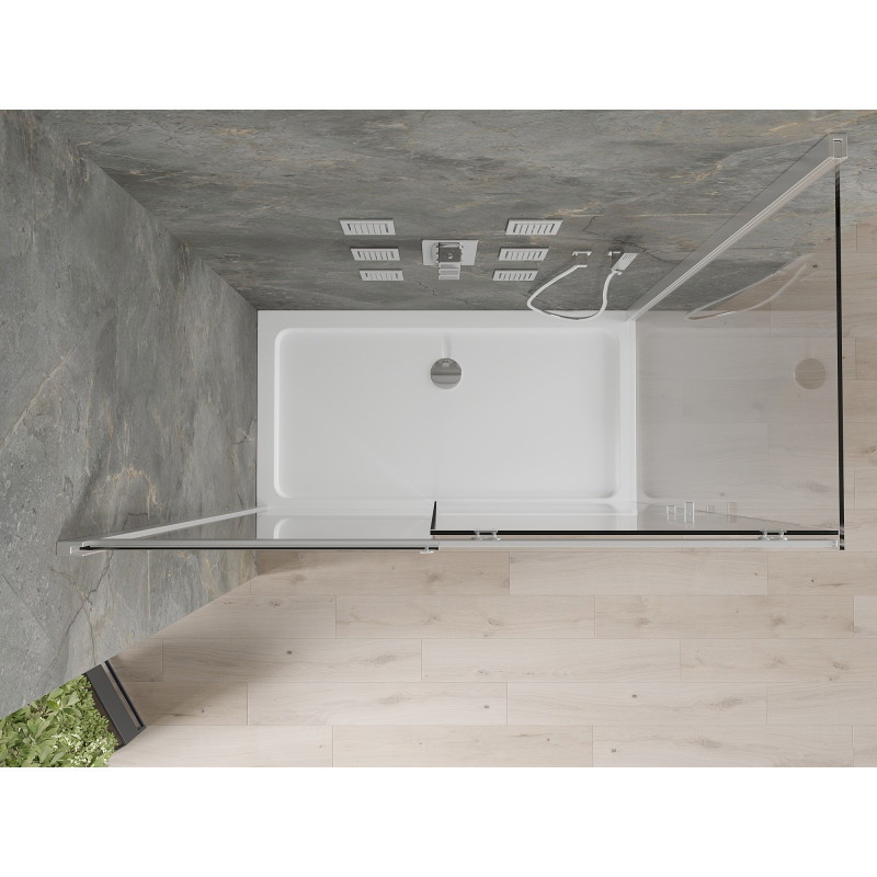 Mexen Omega posuvná sprchová kabina 140 x 70 cm, transparentní, chrom + sprchová vanička Flat - 825-140-070-01-00-4010