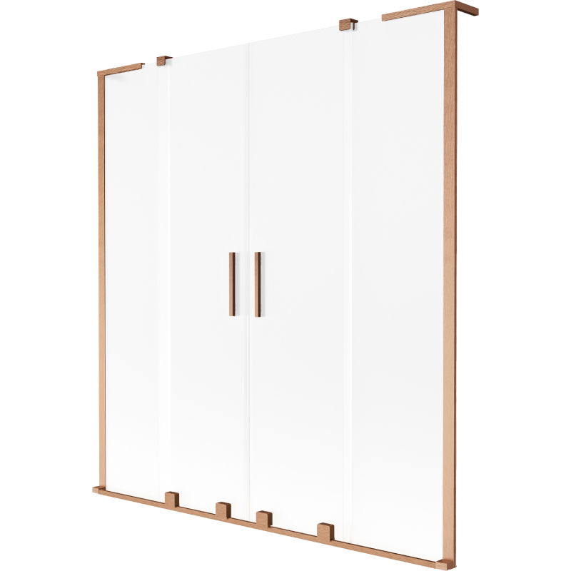 Mexen Velar L Duo vanová zástěna 2-křídlová posuvná 150 x 150 cm, matné sklo, kartáčovaná měď - 896-150-003-32-65