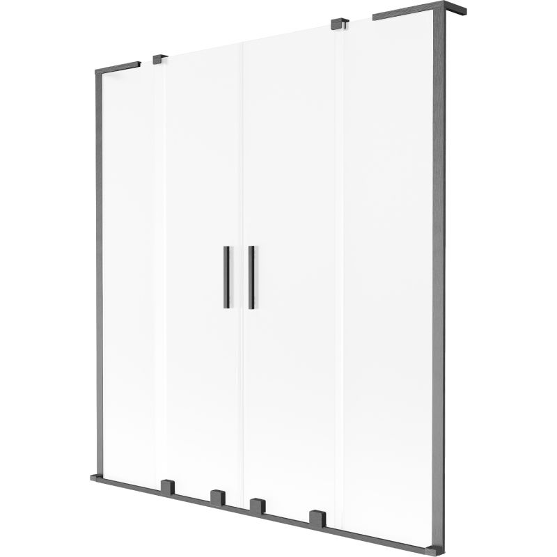 Mexen Velar L Duo paraván na vanu 2dílný posuvný 150 x 150 cm, mat, kartáčovaný gun šedý - 896-150-003-32-66