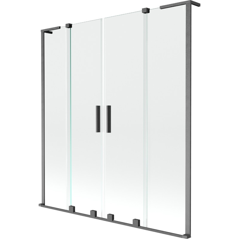 Mexen Velar L Duo vanová zástěna 2křídlová posuvná 150 x 150 cm, transparentní, kartáčovaná gun grey