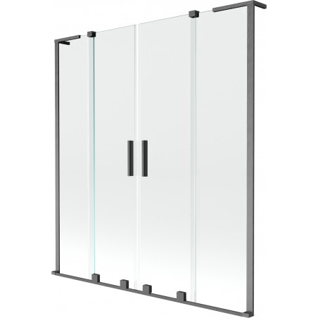 Mexen Velar L Duo vanová zástěna 2křídlová posuvná 150 x 150 cm, transparentní, kartáčovaná gun grey