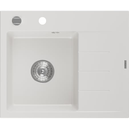 Mexen Ben Granitový dřez s jednou komorou a odkapávačem, levý 600 x 500 mm, bílý, chromový sifon - 6522605000-20