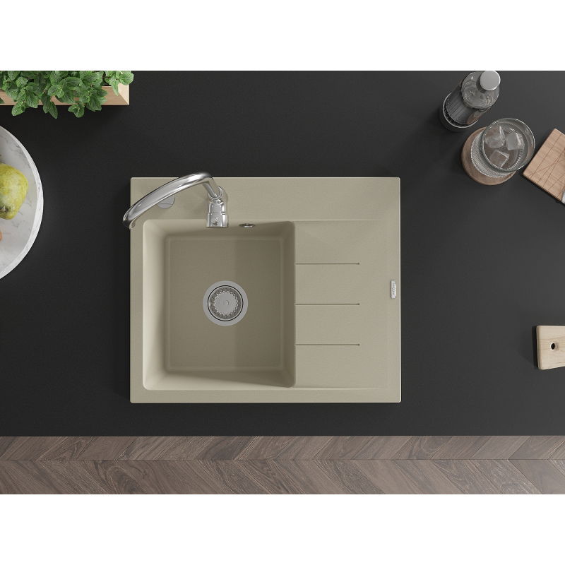 Mexen Ben granitový dřez 1-komorový s odkapávačem, levý 600 x 500 mm, béžový, sifon chrom - 6522605000-69