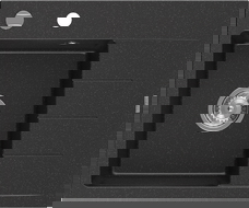 Mexen Ben granitový dřez 1-komorový s odkapávačem, levý 600 x 500 mm, černý/stříbrný metalik, sifon chrom