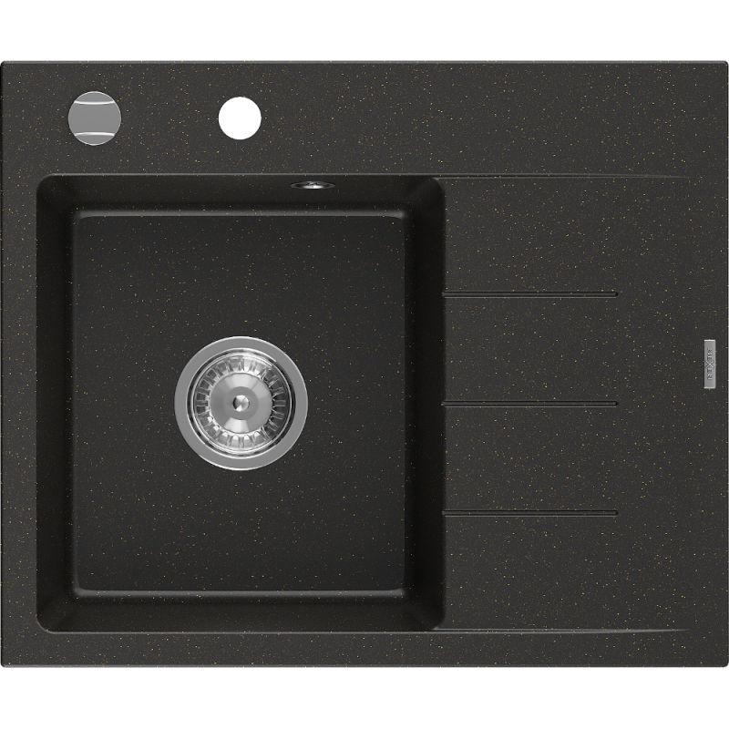 Mexen Ben granitový kuchyňský dřez s jednou komorou a odkapávací plochou, levý 600 x 500 mm, černý/zlatý metalický,