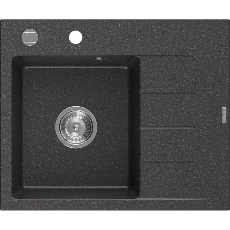 Mexen Ben granitový dřez s jednou komorou a odkapávačem, levý 600 x 500 mm, černý s tečkami, sifon chrom - 6522605000-76