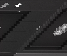 Mexen Ben granitový dřez 1-komorový s odkapávačem, levý 600 x 500 mm, černý, sifon chrom - 6522605000-77