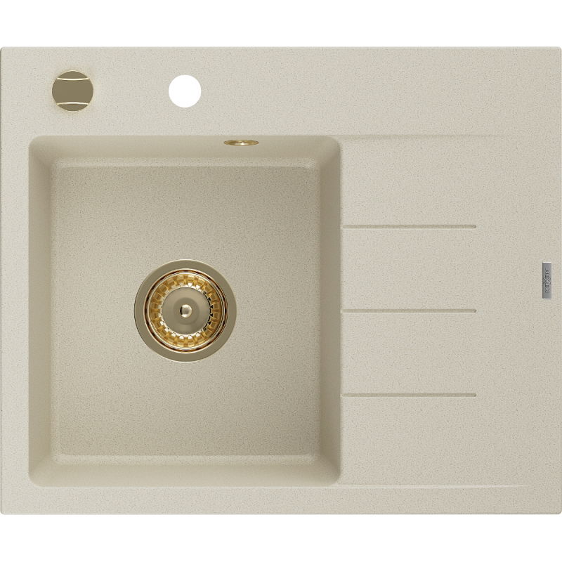 Mexen Ben granitový dřez s odkapávačem, levý 600 x 500 mm, béžový, zlatý sifon - 6522605000-69-G