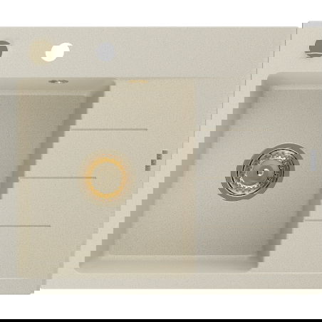 Mexen Ben granitový dřez s odkapávačem, levý 600 x 500 mm, béžový, zlatý sifon - 6522605000-69-G