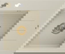 Mexen Ben granitový dřez s odkapávačem, levý 600 x 500 mm, béžový, zlatý sifon - 6522605000-69-G