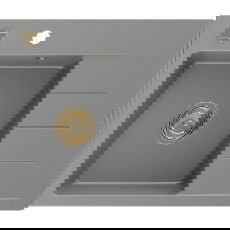 Mexen Ben granitový dřez s 1 komorou a odkapávačem, levý 600 x 500 mm, šedý, zlatý sifon - 6522605000-71-G