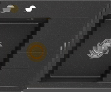 Mexen Ben granitový jednodřez s odkapávačem, levý 600 x 500 mm, černý/stříbrný metalický sifon zlatý