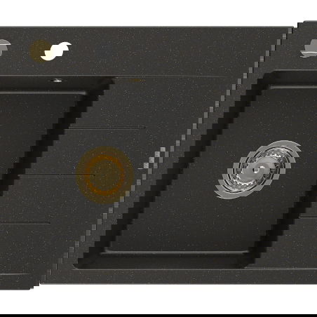 Mexen Ben granitový dřez s jednou komorou a odkapávačem, levý 600 x 500 mm, černý/zlatý metalík, sifon zlatý