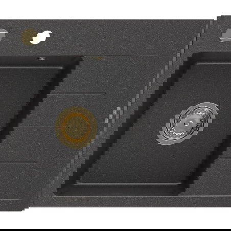 Mexen Ben granitový dřez 1-komorový s odkapávačem, levý 600 x 500 mm, černý kropený, zlatý sifon - 6522605000-76-G