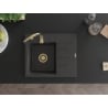 Mexen Ben granitový dřez 1-komorový s odkapávačem, levý 600 x 500 mm, černý kropený, zlatý sifon - 6522605000-76-G
