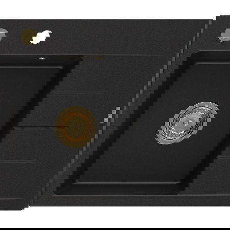 Mexen Ben granitový dřez 1-komorový s odkapávačem, levý 600 x 500 mm, černý, sifon zlatý - 6522605000-77-G