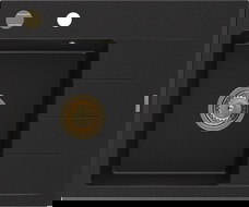 Mexen Ben granitový dřez 1-komorový s odkapávačem, levý 600 x 500 mm, černý, sifon zlatý - 6522605000-77-G