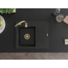 Mexen Ben granitový dřez 1-komorový s odkapávačem, levý 600 x 500 mm, černý, sifon zlatý - 6522605000-77-G