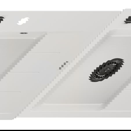 Mexen Ben granitový dřez s 1 komorou a odkapávačem, levý 600 x 500 mm, bílý, černý sifon - 6522605000-20-B