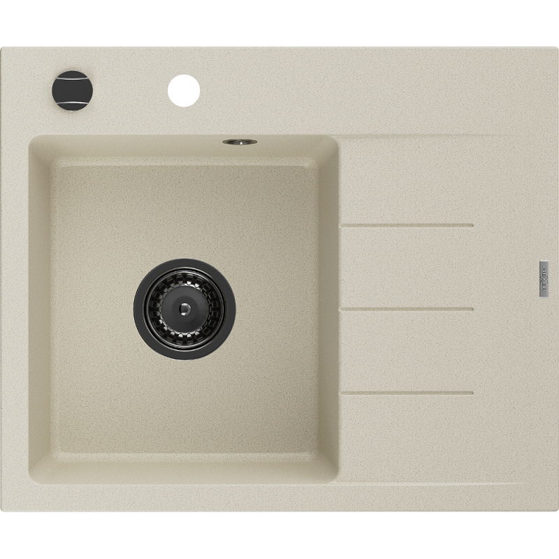 Mexen Ben granitový dřez 1-komorový s odkapávačem, levý 600 x 500 mm, béžový, černý sifon - 6522605000-69-B