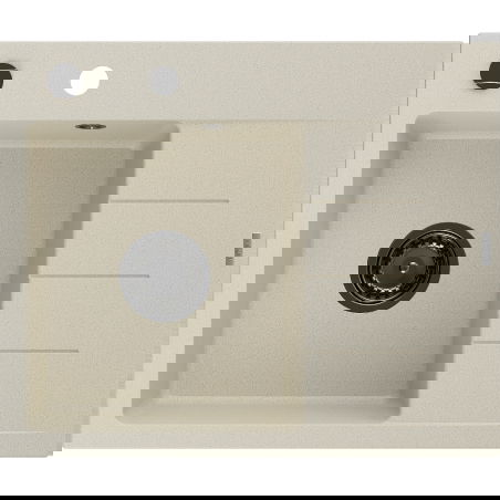 Mexen Ben granitový dřez 1-komorový s odkapávačem, levý 600 x 500 mm, béžový, černý sifon - 6522605000-69-B