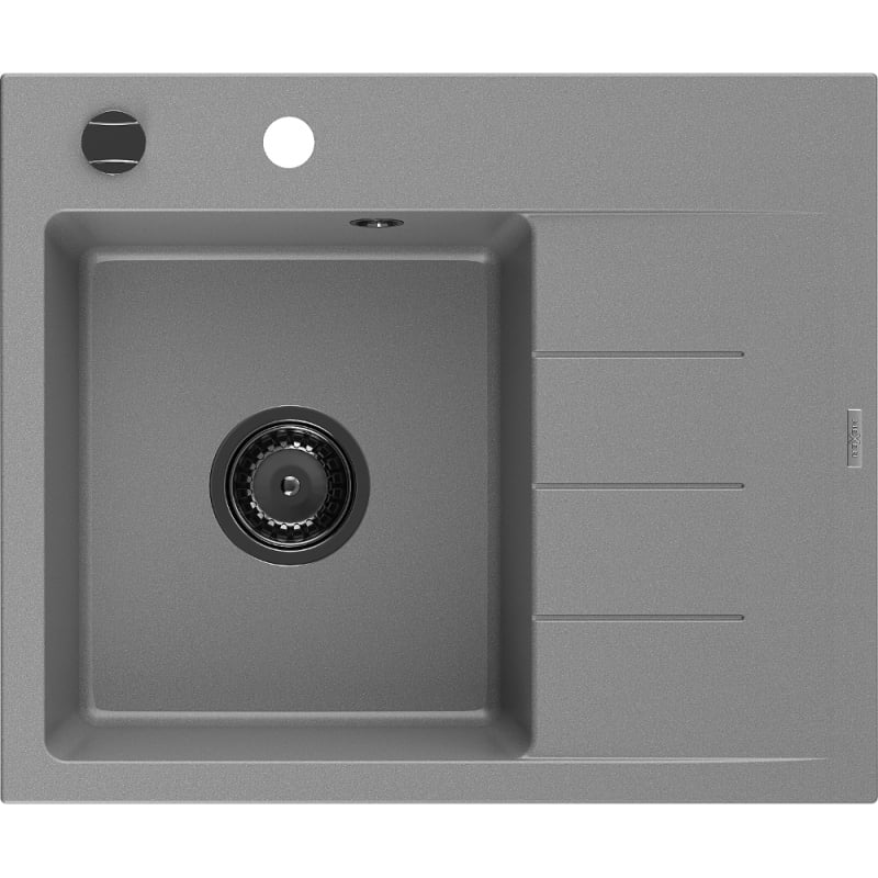 Mexen Ben granitový dřez 1-komorový s odkapávačem, levý 600 x 500 mm, šedý, černý sifon - 6522605000-71-B