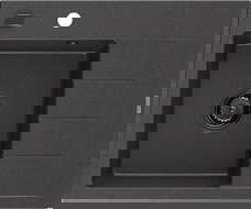 Mexen Ben granitový dřez s jednou komorou a odkapávačem, levý 600 x 500 mm, černý skvrnitý, černý sifon