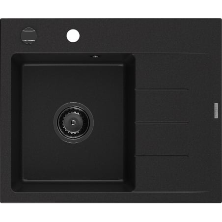 Mexen Ben granitový dřez s odkapávačem, levý 600 x 500 mm, černý, černý sifon - 6522605000-77-B