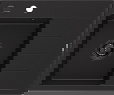 Mexen Ben granitový dřez s odkapávačem, levý 600 x 500 mm, černý, černý sifon - 6522605000-77-B