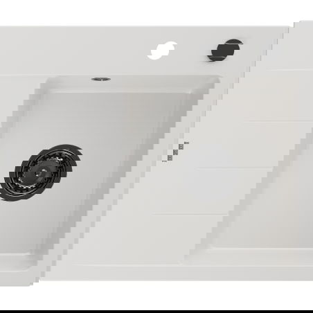 Mexen Ben granitový dřez s 1 komorou a odkapávačem, pravý 600 x 500 mm, bílý, černý sifon - 6523605000-20-B