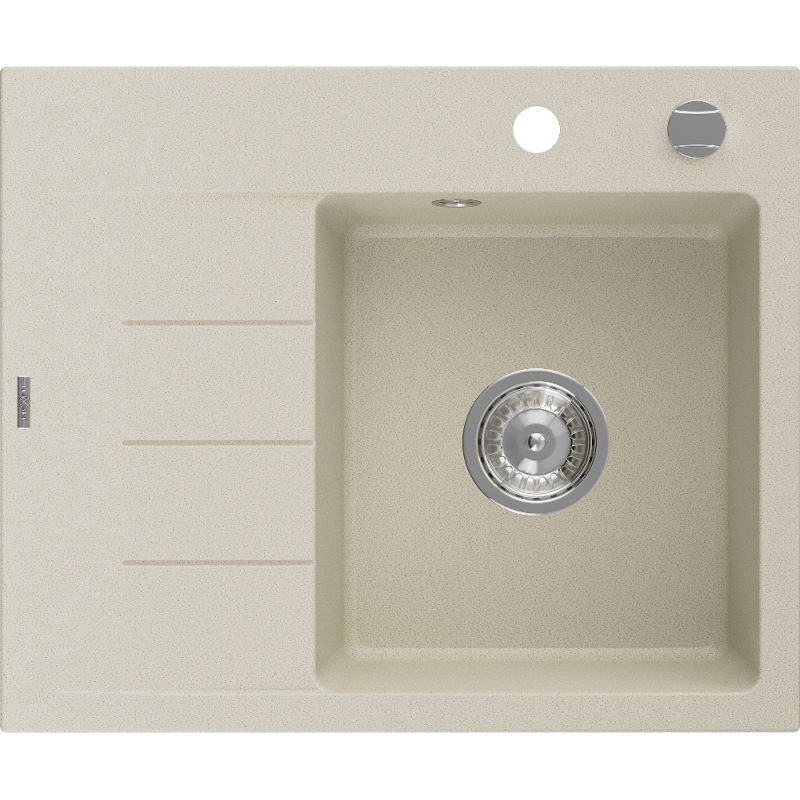 Mexen Ben granitový dřez 1-komorový s odkapávačem, pravý 600 x 500 mm, béžový, sifon chrom - 6523605000-69