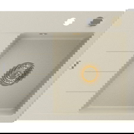 Mexen Ben granitový dřez s odkapávačem, pravý 600 x 500 mm, béžový, zlatý sifon - 6523605000-69-G