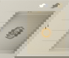 Mexen Ben granitový dřez s odkapávačem, pravý 600 x 500 mm, béžový, zlatý sifon - 6523605000-69-G