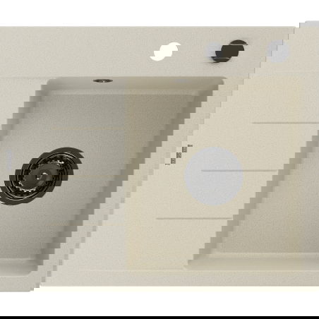 Mexen Ben granitový dřez 1-komorový s okapničkou, pravý 600 x 500 mm, béžový, černý sifon - 6523605000-69-B