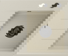 Mexen Ben granitový dřez 1-komorový s okapničkou, pravý 600 x 500 mm, béžový, černý sifon - 6523605000-69-B