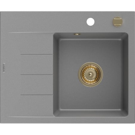 Mexen Ben granitový dřez s 1 komorou a odkapávačem, pravý 600 x 500 mm, šedý, sifon zlatý - 6523605000-71-G