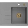 Mexen Ben granitový dřez s 1 komorou a odkapávačem, pravý 600 x 500 mm, šedý, sifon zlatý - 6523605000-71-G
