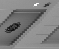 Mexen Ben granitový dřez s 1 komorou a odkapávačem, pravý 600 x 500 mm, šedý, černý sifon - 6523605000-71-B