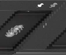 Mexen Ben granitový kuchyňský dřez s jednou komorou a odkapávačem, pravý 600 x 500 mm, černý/stříbrný metalický,