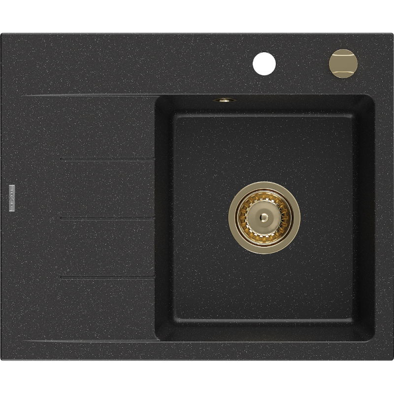 Mexen Ben granitový kuchyňský dřez 1-komorový s odkapávačem, pravý 600 x 500 mm černý/stříbrný metalický sifon