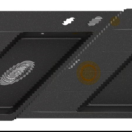 Mexen Ben granitový kuchyňský dřez 1-komorový s odkapávačem, pravý 600 x 500 mm černý/stříbrný metalický sifon