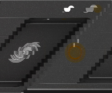 Mexen Ben granitový kuchyňský dřez 1-komorový s odkapávačem, pravý 600 x 500 mm černý/stříbrný metalický sifon