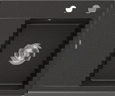 Mexen Ben granitový dřez s 1 komorou a odkapávačem, pravý 600 x 500 mm, černý/zlatý metalický, chromový sifon