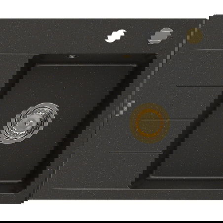 Mexen Ben granitový dřez 1-komorový s odkapávačem, pravý 600 x 500 mm, černý/zlatý metalik, sifon zlatý