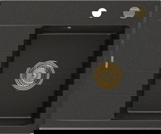 Mexen Ben granitový dřez 1-komorový s odkapávačem, pravý 600 x 500 mm, černý/zlatý metalik, sifon zlatý